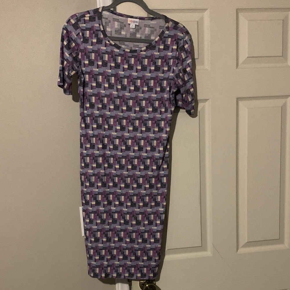 LuLaRoe Julia Purple Geometric Midi Dress